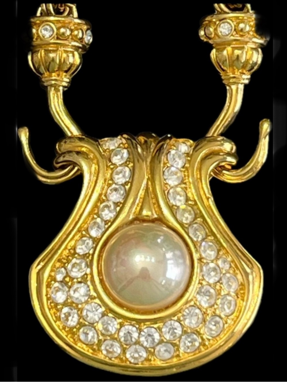 Nolan Miller Pearl Pave set crystal huge pendant rope necklace chain vintage QVC